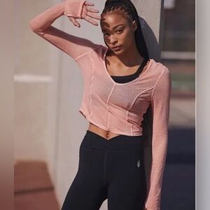 NWOT Free People Smooth Moves Mesh Peach Coverup Long Sleeve Top